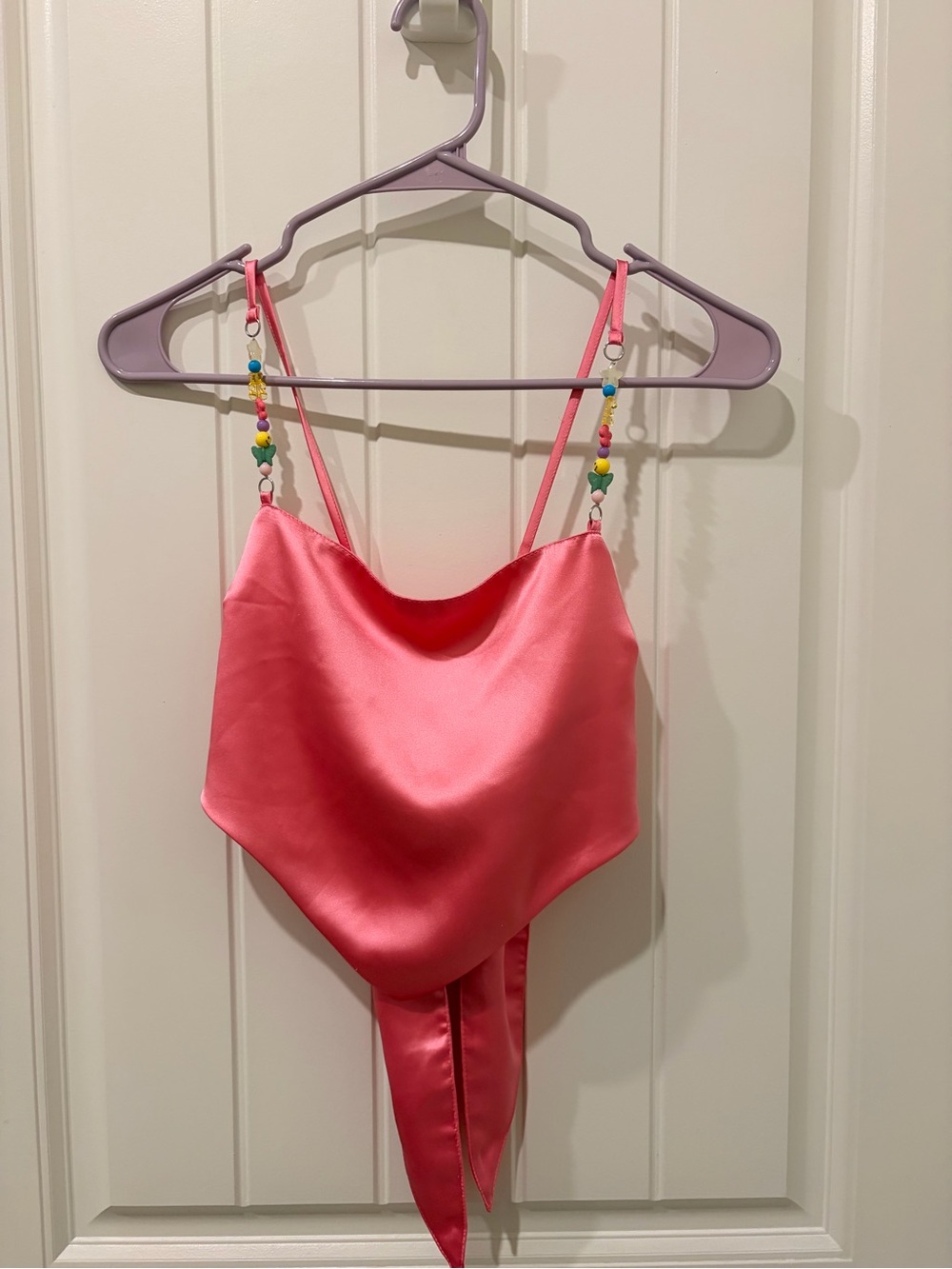 RARE Forever 21 Pink Satin Crop Top with Beaded Straps ☀️ 🩵⭐️ 🦋 🌼